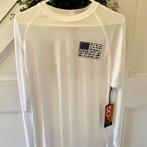 Jilly’s OCEAN CITY NJ long sleeve 50+ UV protect navy+white wicking shirt LG NWT